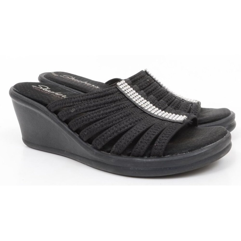 Skechers Rumblers Hotshot Rhinestone Platform Wedge Slide Sandals Size 9‎